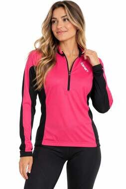 Canari Women’s Long Sleeve Cycling Jersey Pink Black Half Zip Bike Top